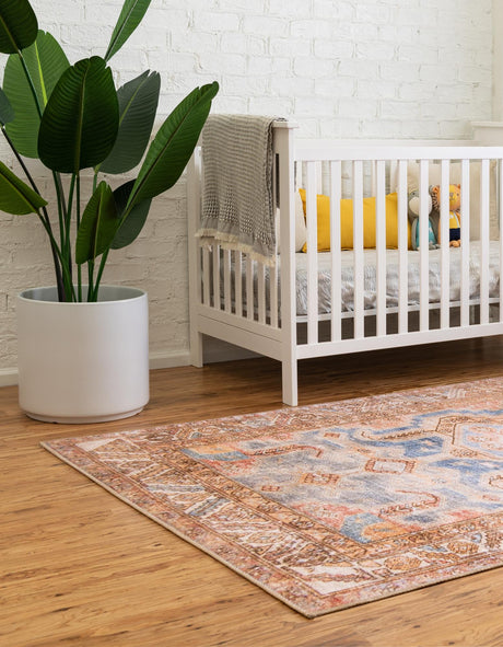 Washable Blue 7' 6 x 10' 6 Timeless Rectangle Area Rug Easy to Clean Stain Resistant & Durable Traditional Classic Vintage Design Carpet for Sale at Rug Engine