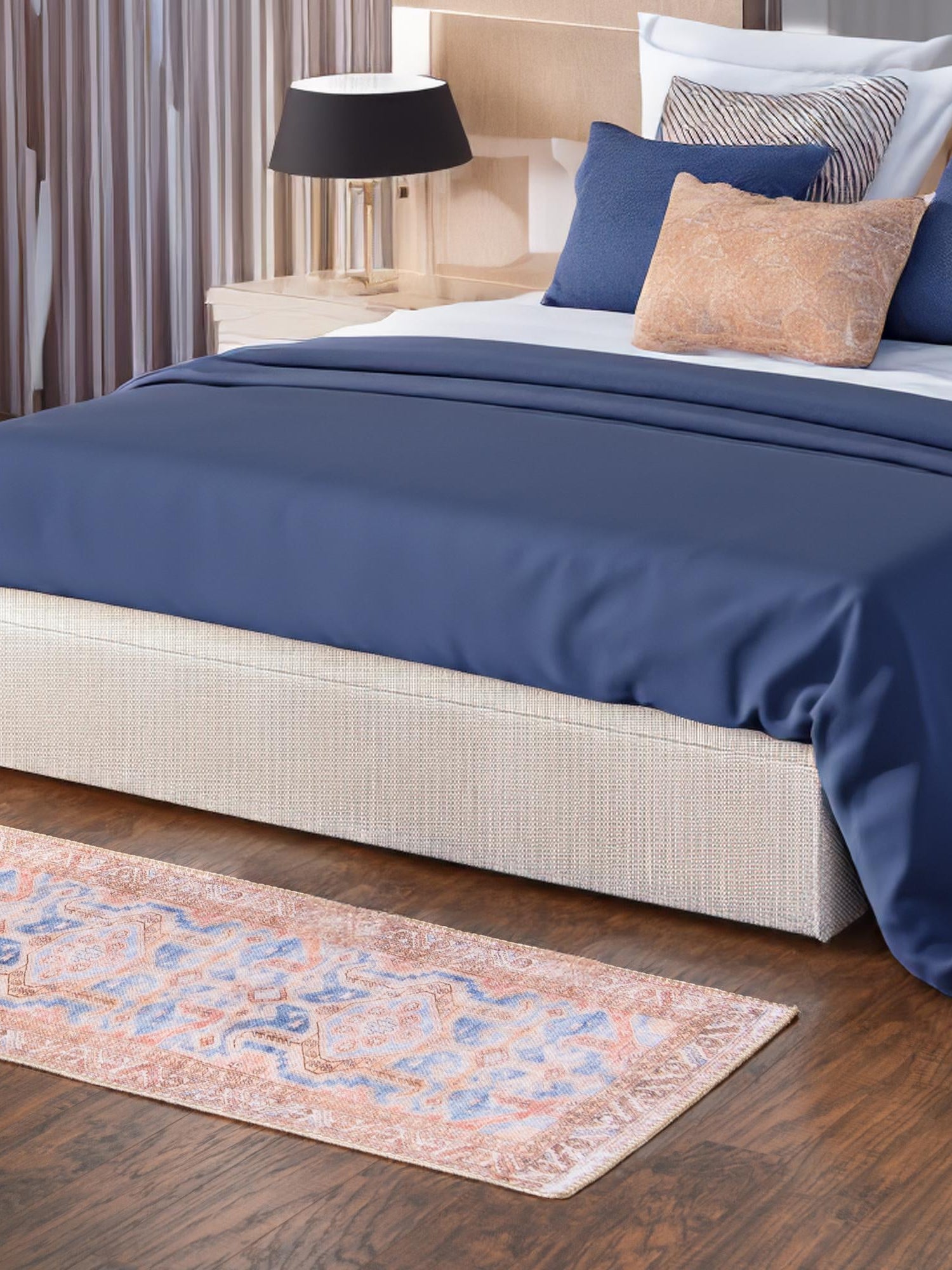 Washable Blue 2' x 6' Timeless Runner Area Rug Easy to Clean Stain Resistant & Durable Traditional Classic Vintage Design Carpet for Sale at Rug Engine