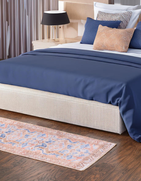 Washable Blue 2' x 6' Timeless Runner Area Rug Easy to Clean Stain Resistant & Durable Traditional Classic Vintage Design Carpet for Sale at Rug Engine