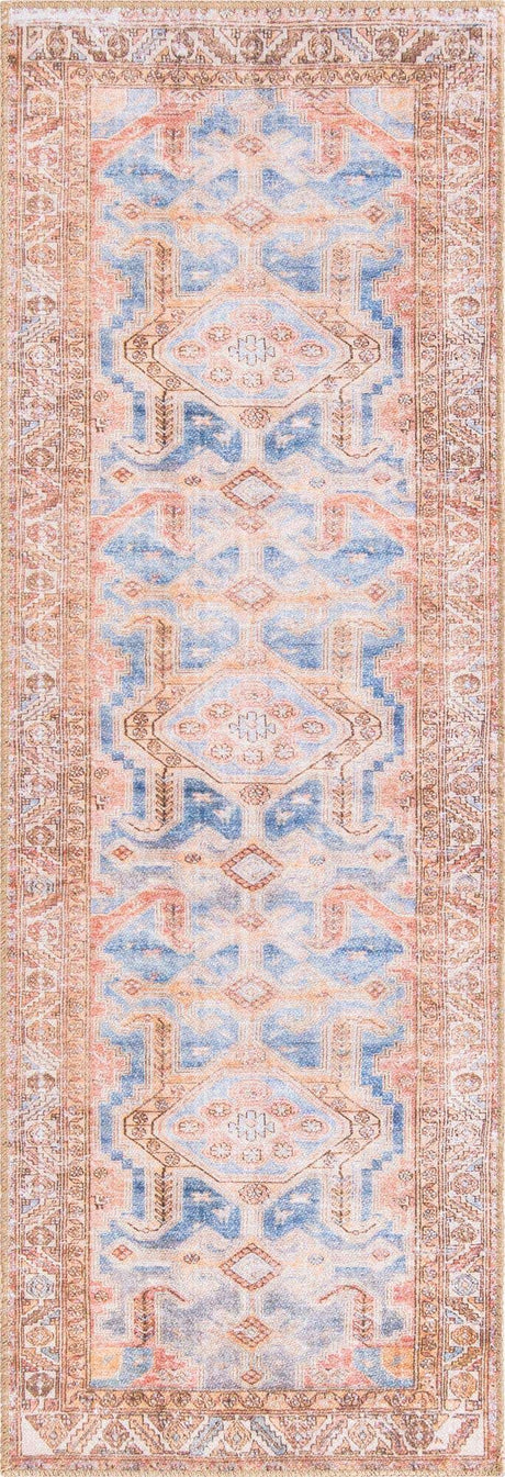 Blue 2' x 6' Timeless Washable Runner Rug