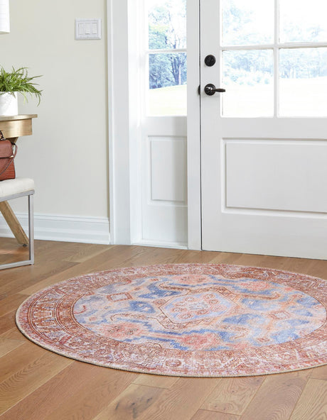 Washable Blue 3' 6 x 3' 6 Timeless Round Area Rug Easy to Clean Stain Resistant & Durable Traditional Classic Vintage Design Carpet for Sale at Rug Engine