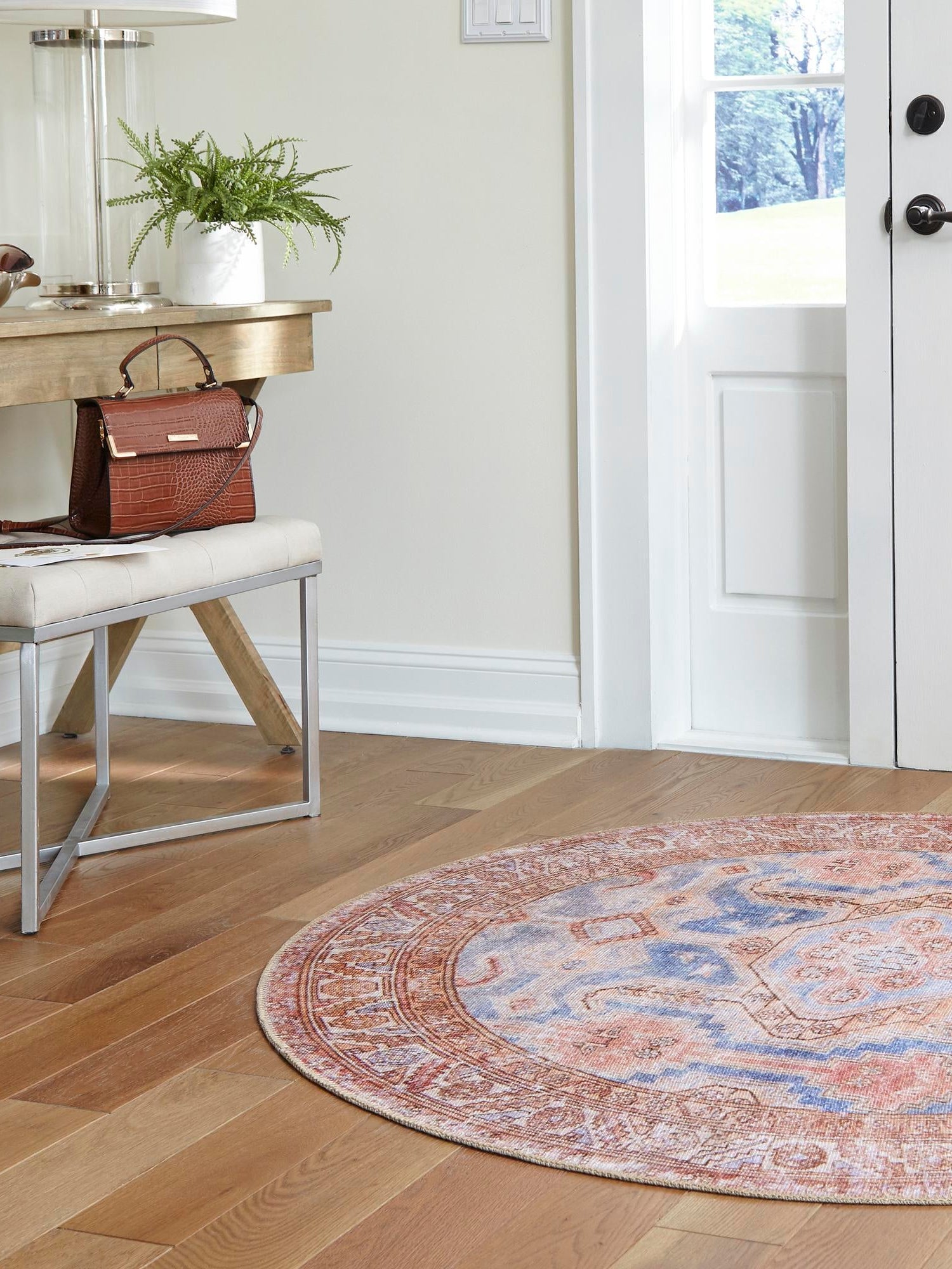 Washable Blue 5' x 5' Timeless Round Area Rug Easy to Clean Stain Resistant & Durable