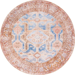 Blue 8' x 8' Timeless Washable Round Rug