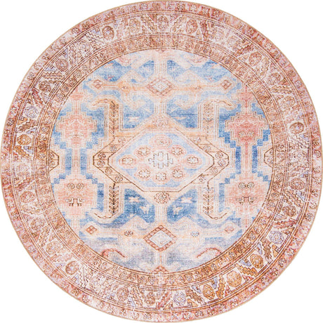 Blue 8' x 8' Timeless Washable Round Rug