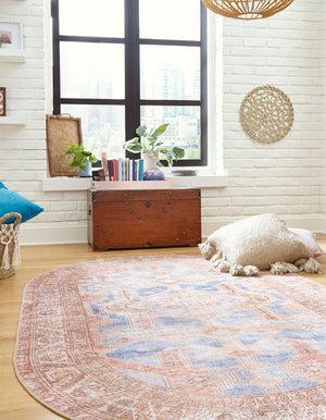 Blue 5' x 8' Timeless Washable Oval Rug