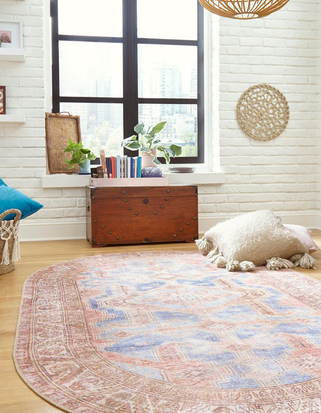 Blue 5' x 8' Timeless Washable Oval Rug
