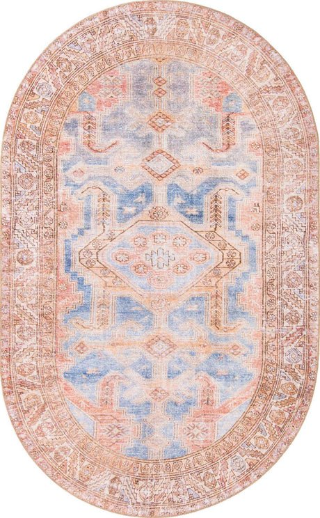Blue 5' x 8' Timeless Washable Oval Rug