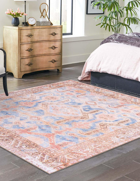Washable Blue 7' 6 x 7' 6 Timeless Square Area Rug Easy to Clean Stain Resistant & Durable Traditional Classic Vintage Design Carpet for Sale at Rug Engine