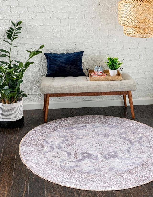 Gray 4' x 4' Timeless Washable Round Rug