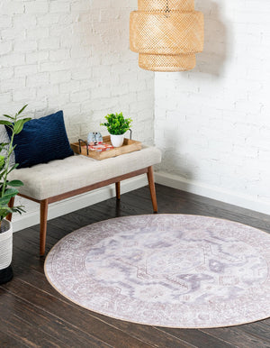 Washable Gray 5' x 5' Timeless Round Area Rug Easy to Clean Stain Resistant & Durable Traditional Classic Vintage Design Carpet for Sale at Rug Engine