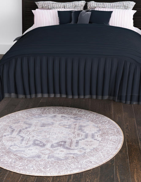 Washable Gray 3' 6 x 3' 6 Timeless Round Area Rug Easy to Clean Stain Resistant & Durable Traditional Classic Vintage Design Carpet for Sale at Rug Engine
