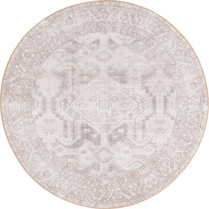 Washable Gray 5' x 5' Timeless Round Area Rug Easy to Clean Stain Resistant & Durable Traditional Classic Vintage Design Carpet for Sale at Rug Engine