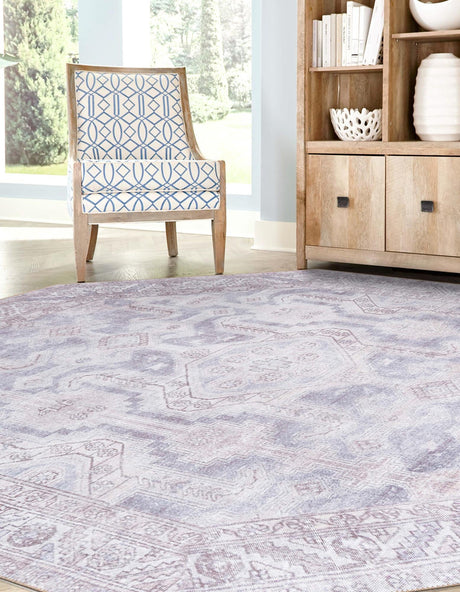 Washable Gray 7' 6 x 7' 6 Timeless Octagon Area Rug Easy to Clean Stain Resistant & Durable Traditional Classic Vintage Design Carpet for Sale at Rug Engine
