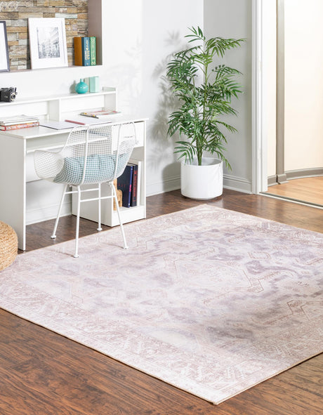 Washable Gray 7' 6 x 7' 6 Timeless Square Area Rug Easy to Clean Stain Resistant & Durable Traditional Classic Vintage Design Carpet for Sale at Rug Engine