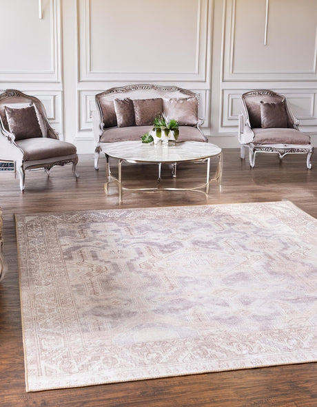 Washable Gray 7' 6 x 7' 6 Timeless Square Area Rug Easy to Clean Stain Resistant & Durable Traditional Classic Vintage Design Carpet for Sale at Rug Engine