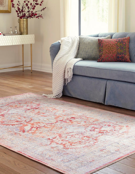 Washable Rust Red 3' 6 x 5' 6 Timeless Rectangle Area Rug Easy to Clean Stain Resistant & Durable Traditional Classic Vintage Design Carpet for Sale at Rug Engine