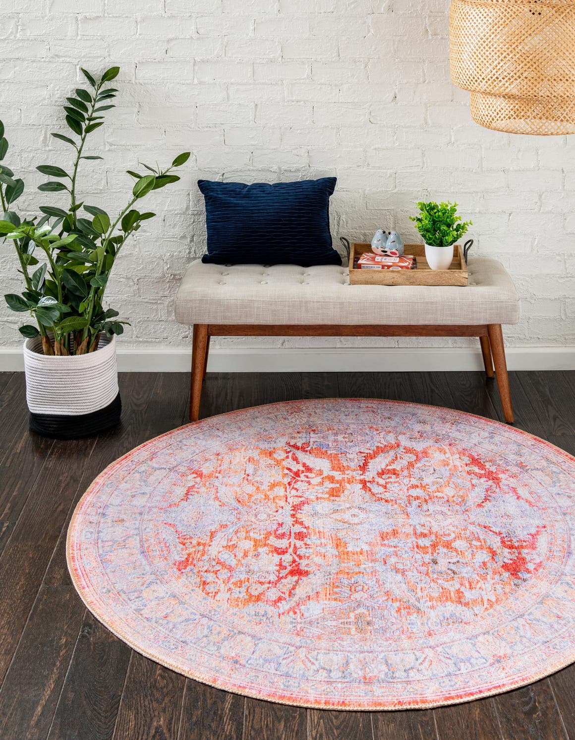 Washable Rust Red 3' 6 x 3' 6 Timeless Round Area Rug Easy to Clean Stain Resistant & Durable Traditional Classic Vintage Design Carpet for Sale at Rug Engine