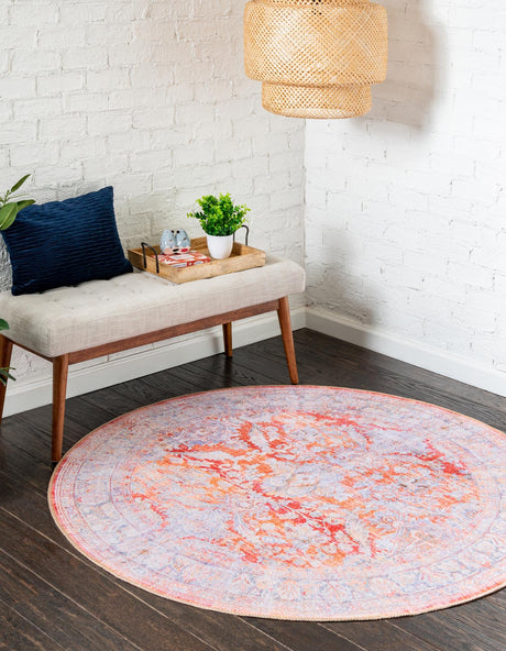 Washable Rust Red 7' 7 x 7' 7 Timeless Round Area Rug Easy to Clean Stain Resistant & Durable Traditional Classic Vintage Design Carpet for Sale at Rug Engine