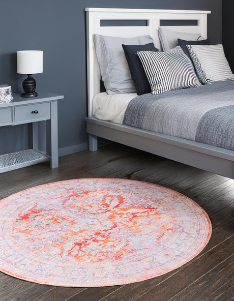 Washable Rust Red 3' 6 x 3' 6 Timeless Round Area Rug Easy to Clean Stain Resistant & Durable Traditional Classic Vintage Design Carpet for Sale at Rug Engine