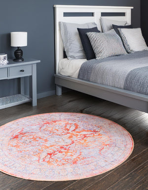 Rust Red 8' x 8' Timeless Washable Round Rug