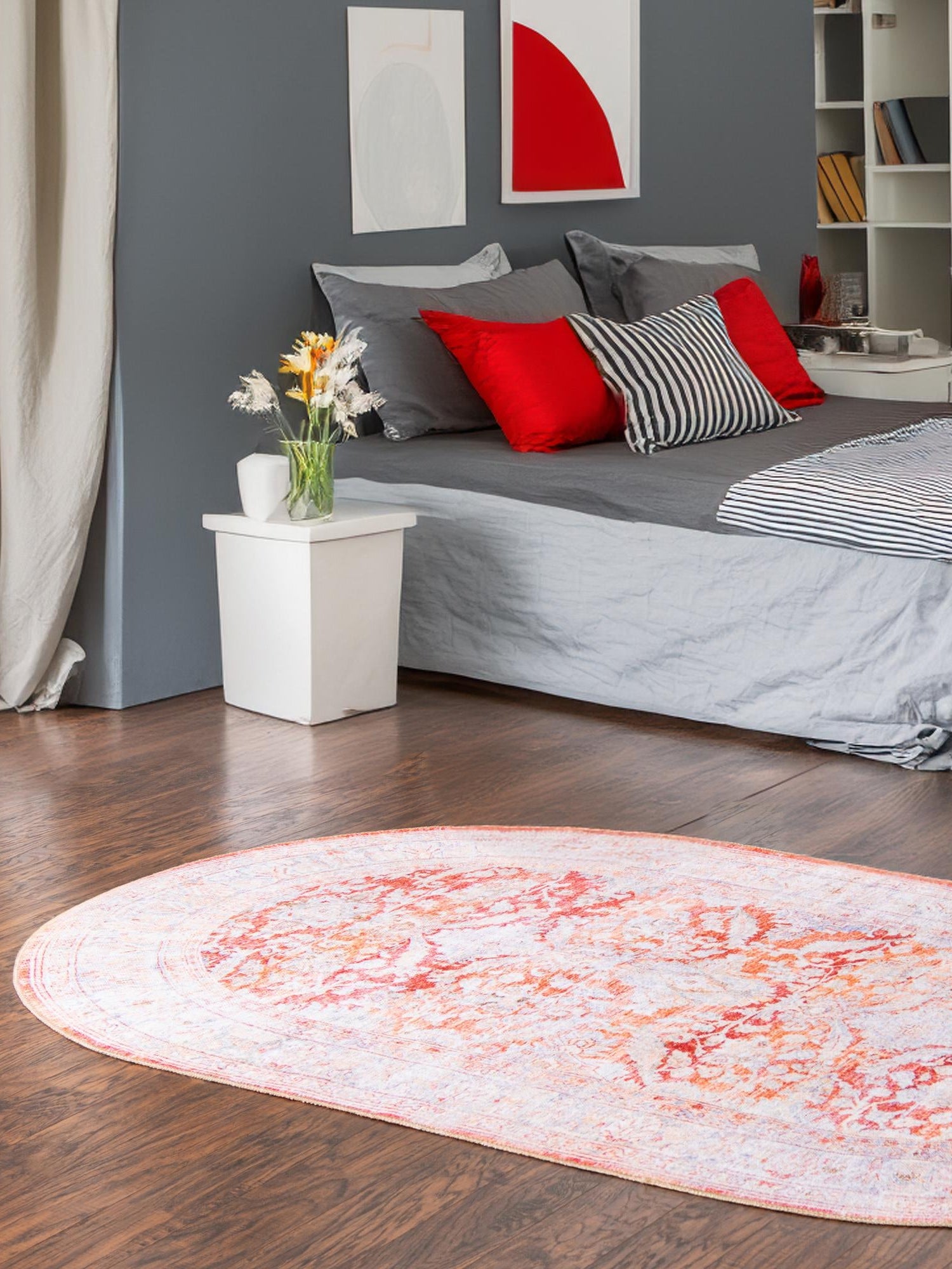 Washable Rust Red 5' x 8' Timeless Oval Area Rug Easy to Clean Stain Resistant & Durable Traditional Classic Vintage Design Carpet for Sale at Rug Engine