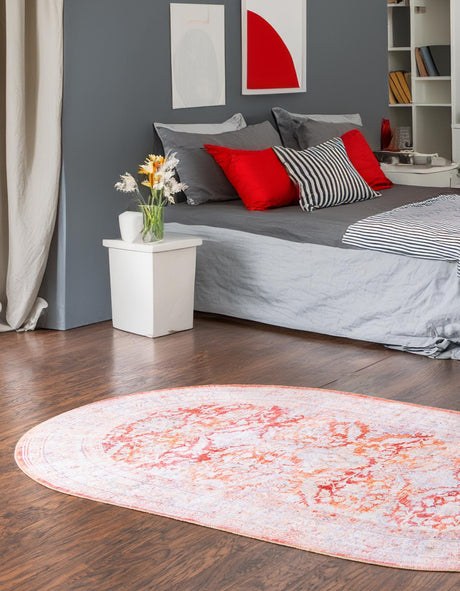 Washable Rust Red 5' x 8' Timeless Oval Area Rug Easy to Clean Stain Resistant & Durable Traditional Classic Vintage Design Carpet for Sale at Rug Engine