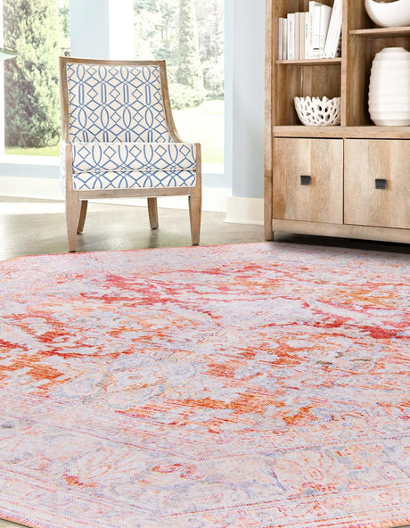 Washable Rust Red 7' 6 x 7' 6 Timeless Octagon Area Rug Easy to Clean Stain Resistant & Durable Traditional Classic Vintage Design Carpet for Sale at Rug Engine