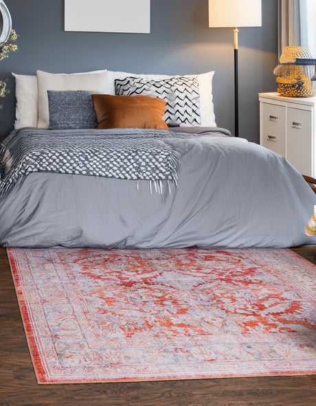 Washable Rust Red 7' 6 x 7' 6 Timeless Square Area Rug Easy to Clean Stain Resistant & Durable Traditional Classic Vintage Design Carpet for Sale at Rug Engine