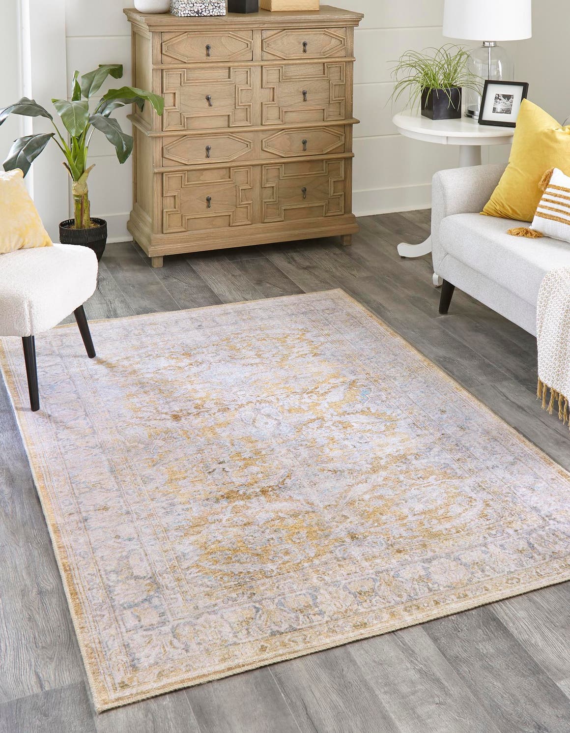 Washable Yellow 8' 4 x 12' Timeless Rectangle Area Rug Easy to Clean Stain Resistant & Durable Traditional Classic Vintage Design Carpet for Sale at Rug Engine