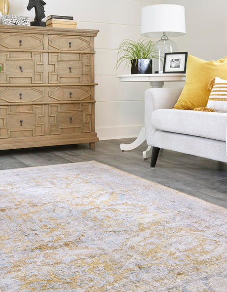 Washable Yellow 8' 4 x 12' Timeless Rectangle Area Rug Easy to Clean Stain Resistant & Durable Traditional Classic Vintage Design Carpet for Sale at Rug Engine