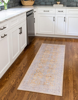 Washable Yellow 2' 6 x 12' Timeless Runner Area Rug Easy to Clean Stain Resistant & Durable Traditional Classic Vintage Design Carpet for Sale at Rug Engine