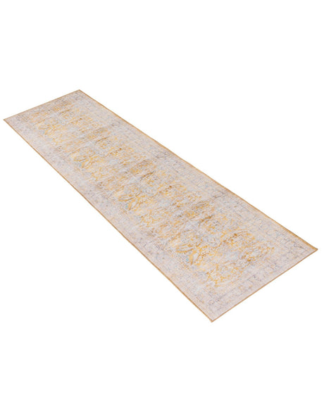 Washable Yellow 2' 6 x 12' Timeless Runner Area Rug Easy to Clean Stain Resistant & Durable Traditional Classic Vintage Design Carpet for Sale at Rug Engine