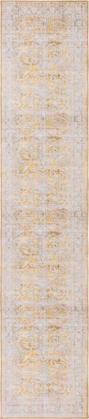 Washable Yellow 2' 6 x 12' Timeless Runner Area Rug Easy to Clean Stain Resistant & Durable Traditional Classic Vintage Design Carpet for Sale at Rug Engine