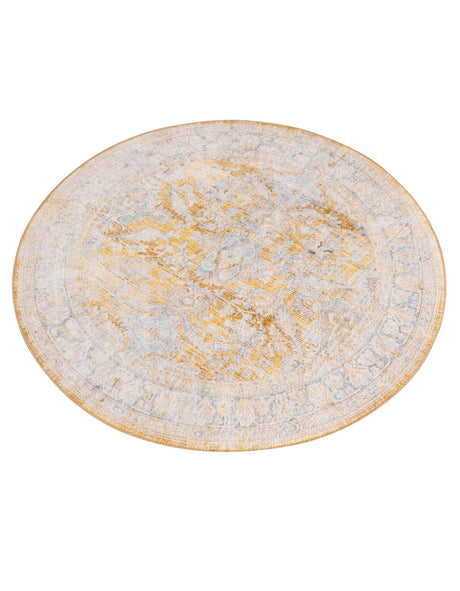Washable Yellow 3' 6 x 3' 6 Timeless Round Area Rug Easy to Clean Stain Resistant & Durable Traditional Classic Vintage Design Carpet for Sale at Rug Engine