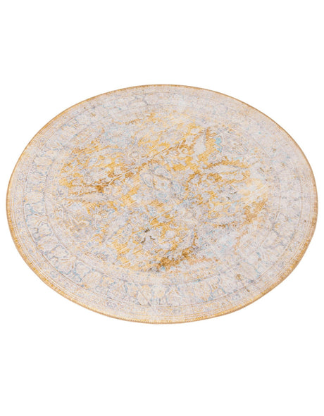 Washable Yellow 3' 6 x 3' 6 Timeless Round Area Rug Easy to Clean Stain Resistant & Durable Traditional Classic Vintage Design Carpet for Sale at Rug Engine