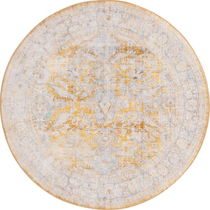 Washable Yellow 3' 6 x 3' 6 Timeless Round Area Rug Easy to Clean Stain Resistant & Durable Traditional Classic Vintage Design Carpet for Sale at Rug Engine