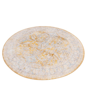 Washable Yellow 5' x 5' Timeless Round Area Rug Easy to Clean Stain Resistant & Durable Traditional Classic Vintage Design Carpet for Sale at Rug Engine