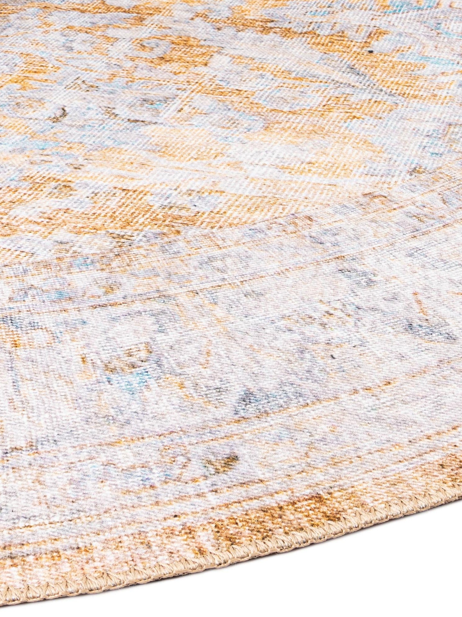 Washable Yellow 3' 6 x 3' 6 Timeless Round Area Rug Easy to Clean Stain Resistant & Durable Traditional Classic Vintage Design Carpet for Sale at Rug Engine