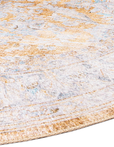 Washable Yellow 3' 6 x 3' 6 Timeless Round Area Rug Easy to Clean Stain Resistant & Durable Traditional Classic Vintage Design Carpet for Sale at Rug Engine