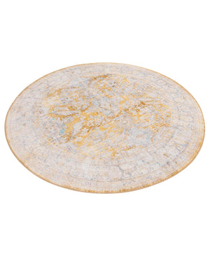 Washable Yellow 5' x 5' Timeless Round Area Rug Easy to Clean Stain Resistant & Durable Traditional Classic Vintage Design Carpet for Sale at Rug Engine