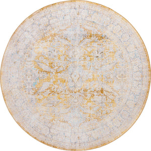 Washable Yellow 7' 7 x 7' 7 Timeless Round Area Rug Easy to Clean Stain Resistant & Durable Traditional Classic Vintage Design Carpet for Sale at Rug Engine