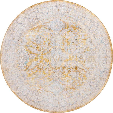 Washable Yellow 7' 7 x 7' 7 Timeless Round Area Rug Easy to Clean Stain Resistant & Durable Traditional Classic Vintage Design Carpet for Sale at Rug Engine