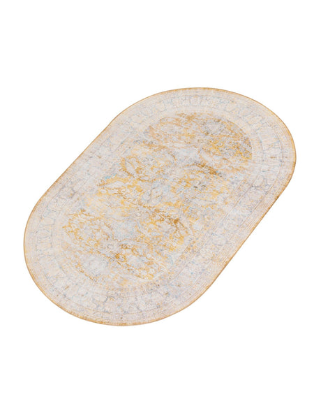 Washable Yellow 5' x 8' Timeless Oval Area Rug Easy to Clean Stain Resistant & Durable Traditional Classic Vintage Design Carpet for Sale at Rug Engine