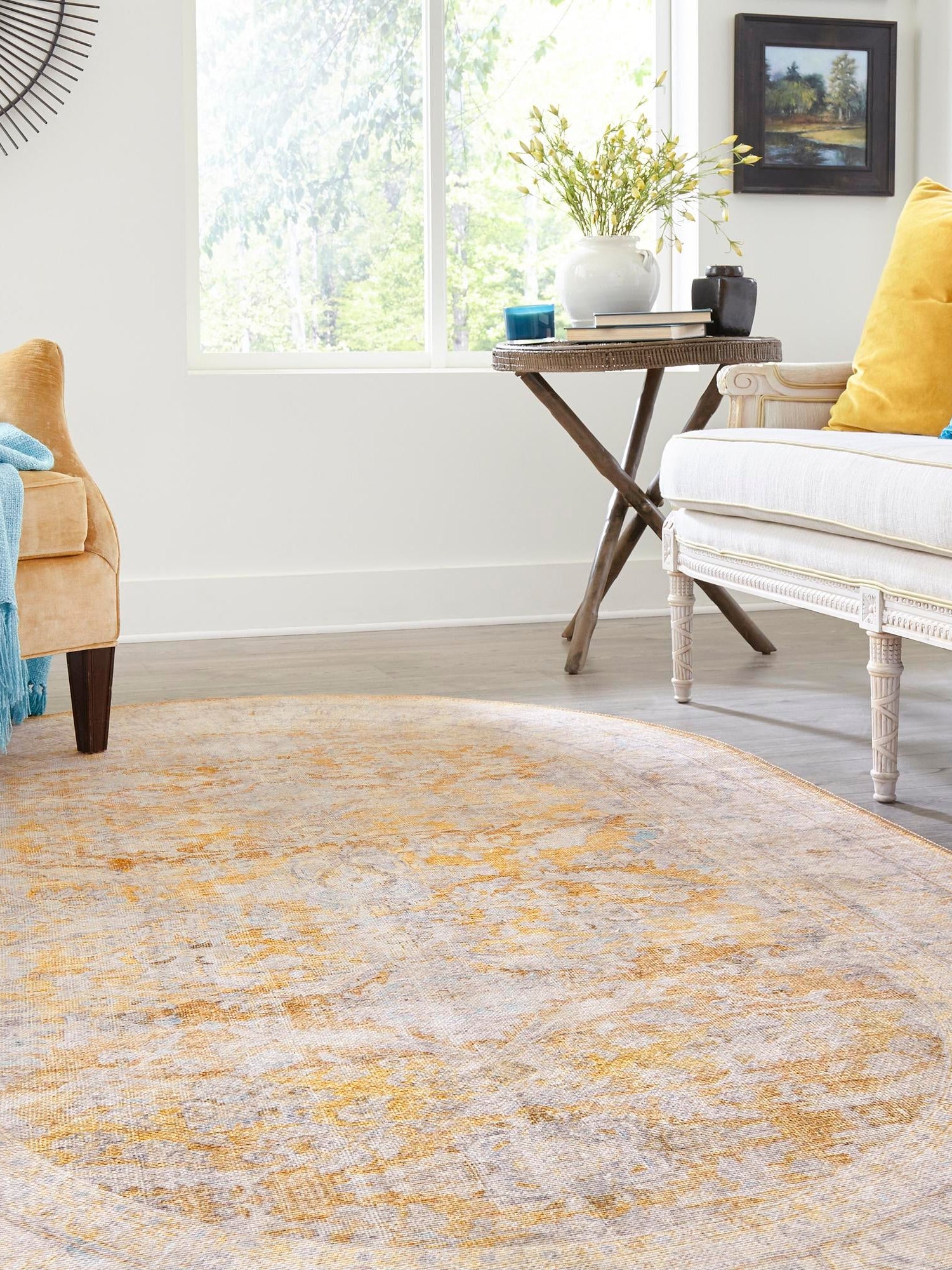 Washable Yellow 7' 6 x 10' 6 Timeless Oval Area Rug Easy to Clean Stain Resistant & Durable Traditional Classic Vintage Design Carpet for Sale at Rug Engine