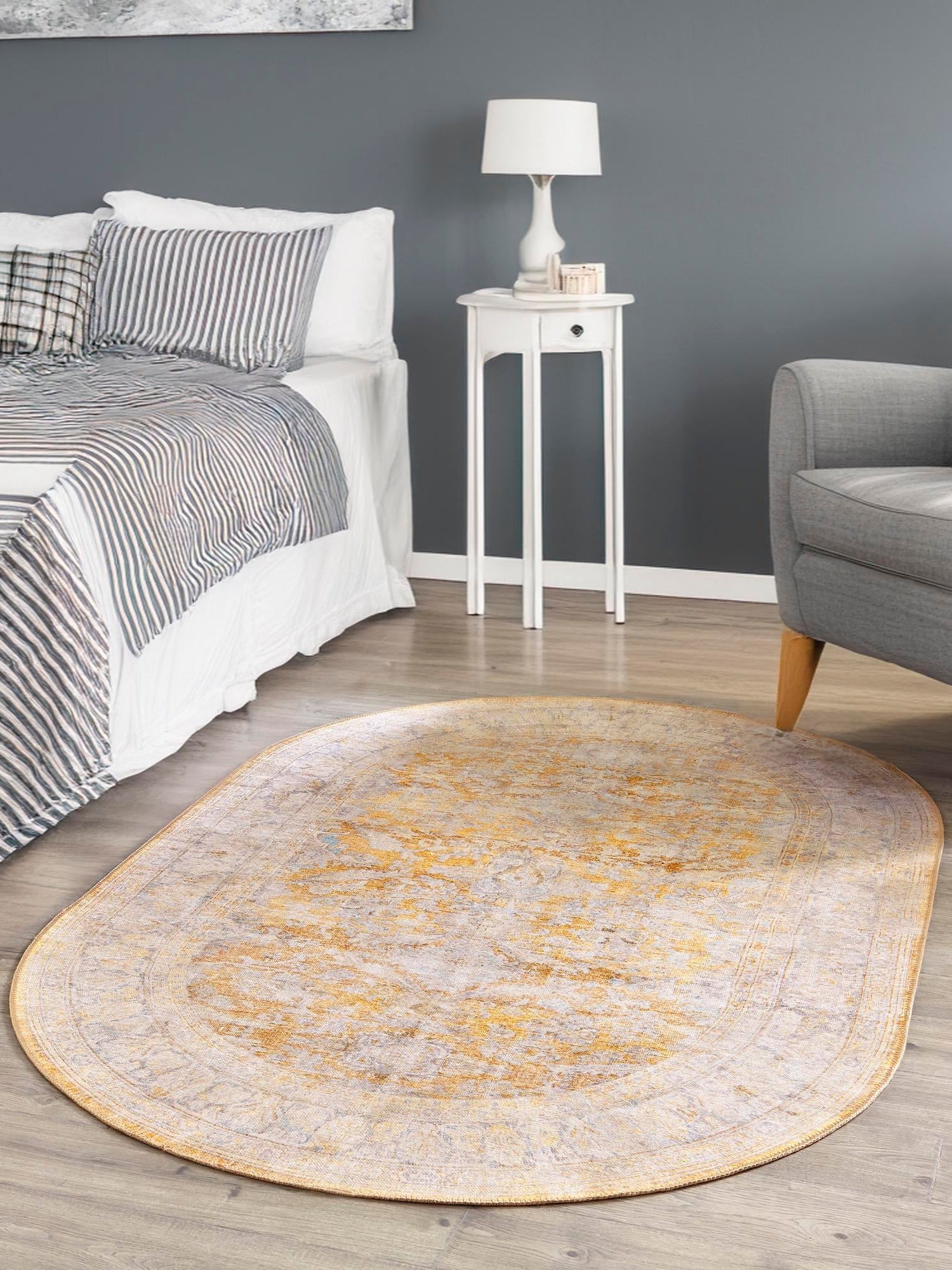 Washable Yellow 2' x 3' 1 Timeless Oval Area Rug Easy to Clean Stain Resistant & Durable Traditional Classic Vintage Design Carpet for Sale at Rug Engine