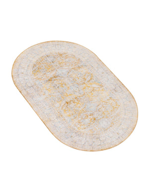 Washable Yellow 5' x 8' Timeless Oval Area Rug Easy to Clean Stain Resistant & Durable Traditional Classic Vintage Design Carpet for Sale at Rug Engine