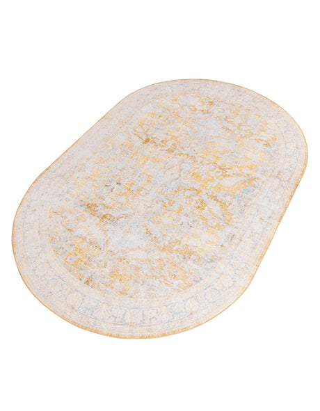 Washable Yellow 7' 6 x 10' 6 Timeless Oval Area Rug Easy to Clean Stain Resistant & Durable Traditional Classic Vintage Design Carpet for Sale at Rug Engine