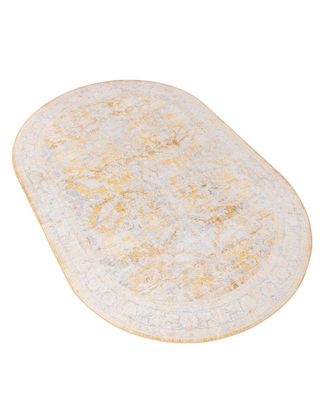Washable Yellow 7' 6 x 10' 6 Timeless Oval Area Rug Easy to Clean Stain Resistant & Durable Traditional Classic Vintage Design Carpet for Sale at Rug Engine