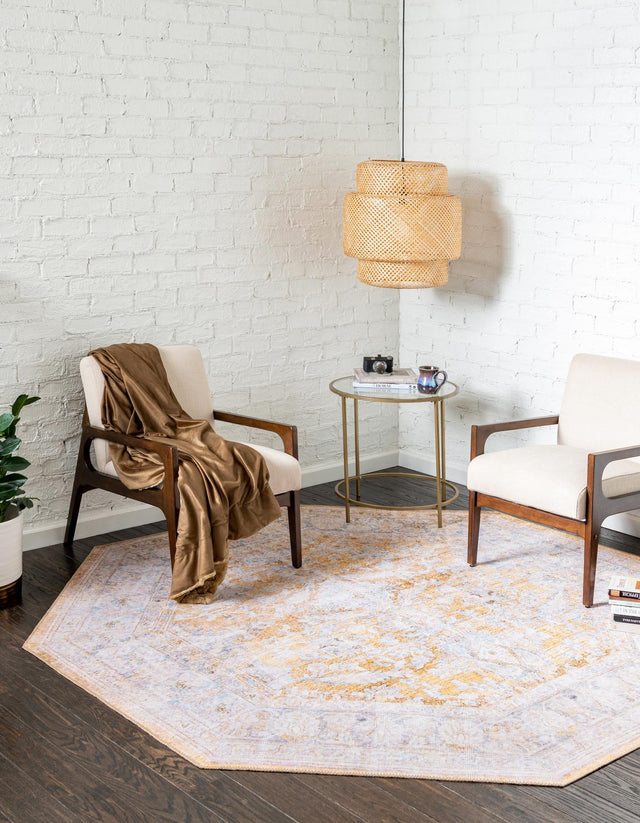 Yellow 8' x 8' Timeless Washable Octagon Rug