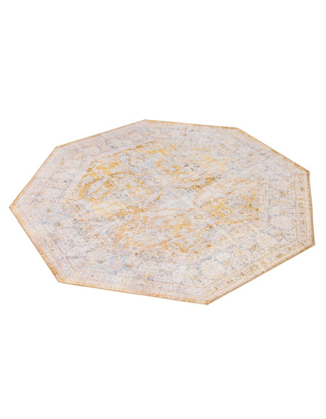 Washable Yellow 7' 6 x 7' 6 Timeless Octagon Area Rug Easy to Clean Stain Resistant & Durable Traditional Classic Vintage Design Carpet for Sale at Rug Engine